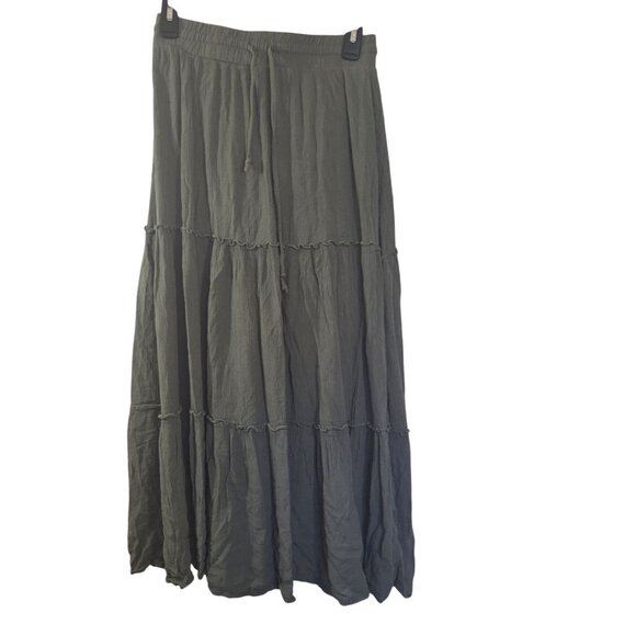 Passports Maxi drawstring green skirt cottage core modest size Medium - Picture 1 of 5